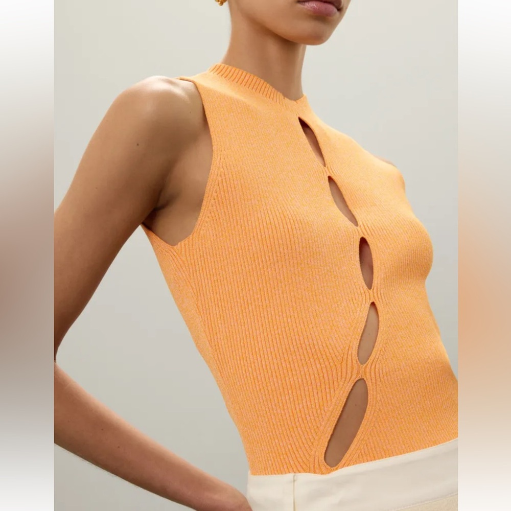 Ronny Kobo Collection Orange Mock Neck Cut Out Tank Top
